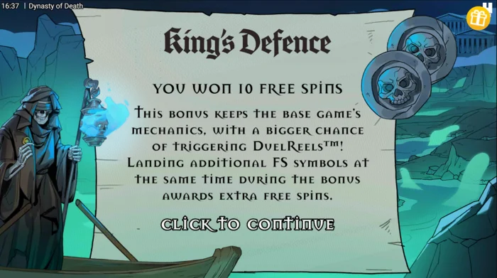 Dynasty of Death - King's Defence Free Spinsの開始